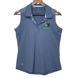 Adidas Golf Sleeveless Polo Shirt Athletic‎ Panther Logo Gray Size M Collar Blue